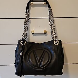 Valentino Black Leather Chain Strap Bag
